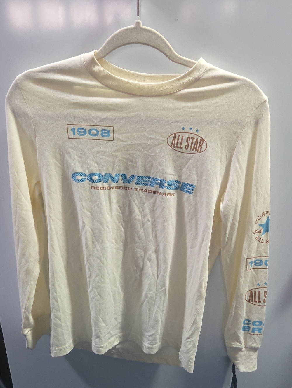 Converse All Star 1908 Boys Large Long Sleeve Graphic Shirt Cream